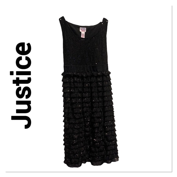 JUSTICE Black Ruffle Tiered Sleevess Fancy Dress size 10 - Picture 1 of 4